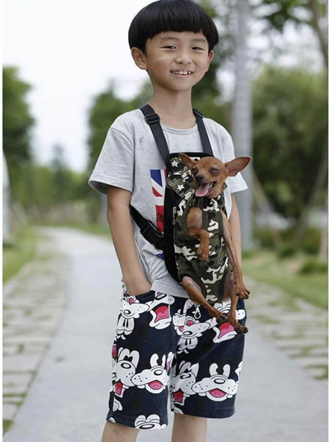 Pet Dog Puppy Cat Carrier Five Holes Backpack Double Shoulder Straps Canvas Cotton Front Chest Backpack Bag(Leopard, Medium)