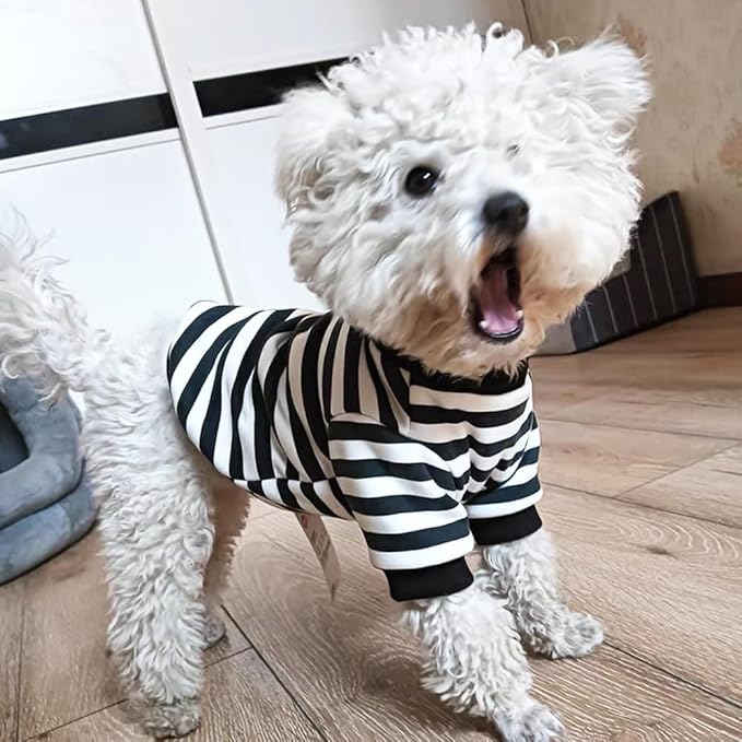 Autumn Dog Sweater with Leash Ring Warm Striped Puppy Shirt for Small Dog Girl Boy Cat Sweater Winter Pet Clothes Pomeranian Chihuahua Cold Weather Coat (Black, X-Large)