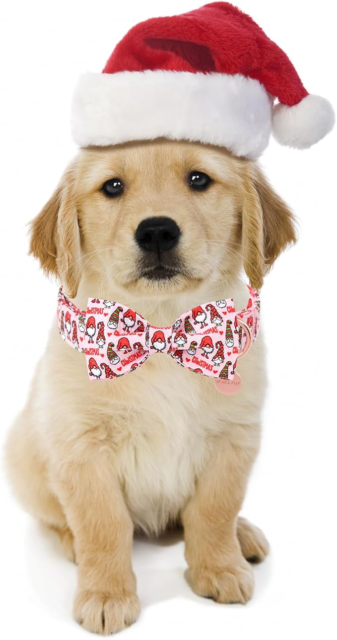 Christmas Dog Collar with Bow Tie, Cotton Christmas Bowtie Collar for Medium Girl Boy Dog, Comfortable Dog Collar Bowtie with Durable Metal Buckle, Adorable Pet Collar,M,Neck 13.5-22in