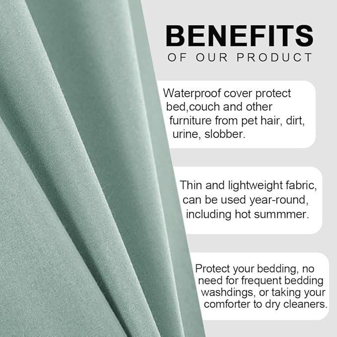 DUJUIKE Waterproof Bed Cover for Dog and Cats,Pet Hair Resistant Bed Sheet Cover, Protective Bed Liner Cover with 100% Waterproof Breathable Thin Fabric (Green, Super King 90 * 118 inch)