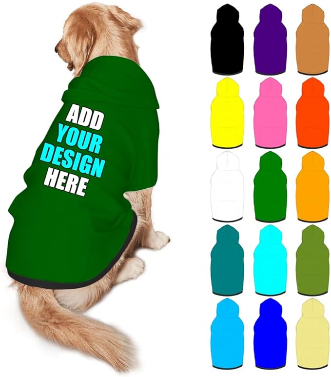 Personalized Dog Hoodie Customized with Name Photo Pet Warm Sweater Hoodie for Medium Large Dogs & Cat Puppy, DarkGreen, XXL