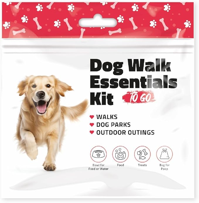 pH Advantage Dog Walking Essentials Kit – Includes Poop Bags, Disposable Water Bowl, Treats & Food – Travel-Friendly Pack Perfect for Walks, Hiking & Unexpected Emergencies - Red Style (100)