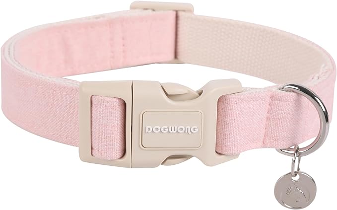 DOGWONG Cotton Pink Dog Collar Adjustable Soft Natural Fabric Pet Cute Wedding Puppy Necklace for Medium Large Dogs