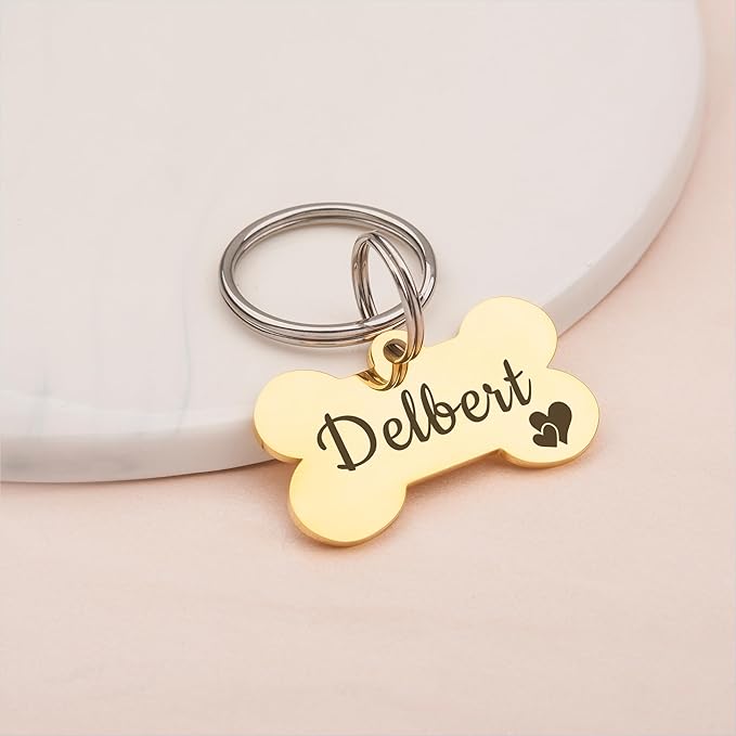 Anavia Small Size Dog Cat ID Tags, Small/XS Personalized Color Plated Stainless Steel Puppy Kitten Name Tags, Customized Engraved Nameplate Pet Collar Tag (Rose Gold, Bone)