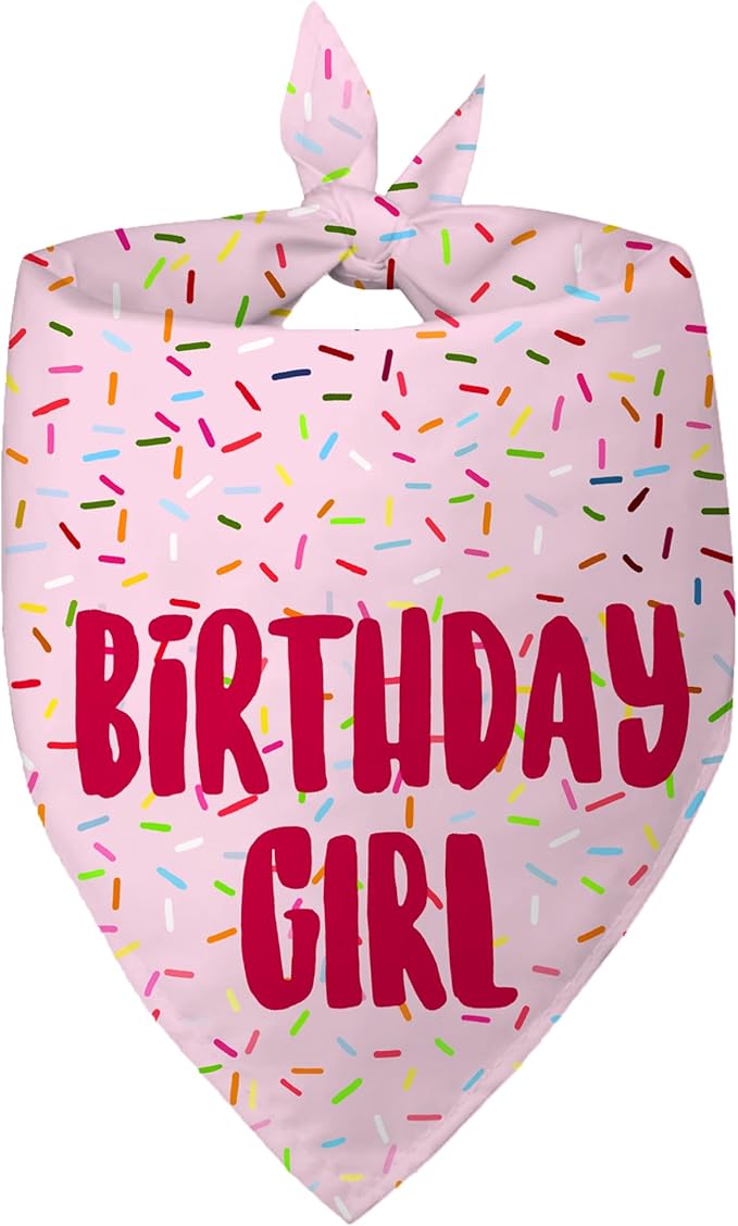 Birthday Girl Dog Bandanas 1 Pack, Pink Donut Theme Dog Scarfs Bibs, Triangle Reversible Pet Scarves for Birthday Girl Handkerchief for Small Medium Large Dogs (Pink, Large)