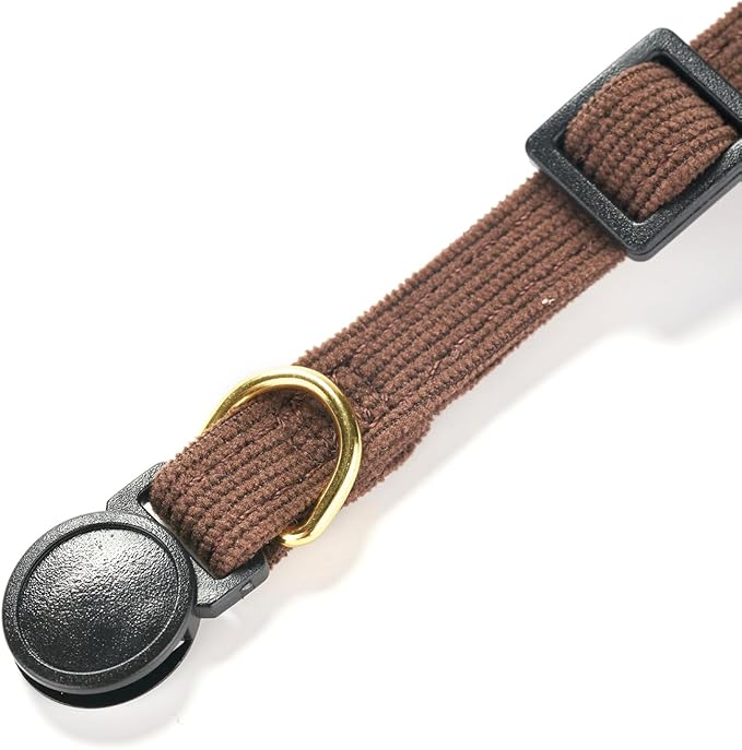 Soft Corduroy Cat Collar with Bell and Bowtie, Safety Breakaway Clasp, Adjustable for Kitten and Cats Brown Color.