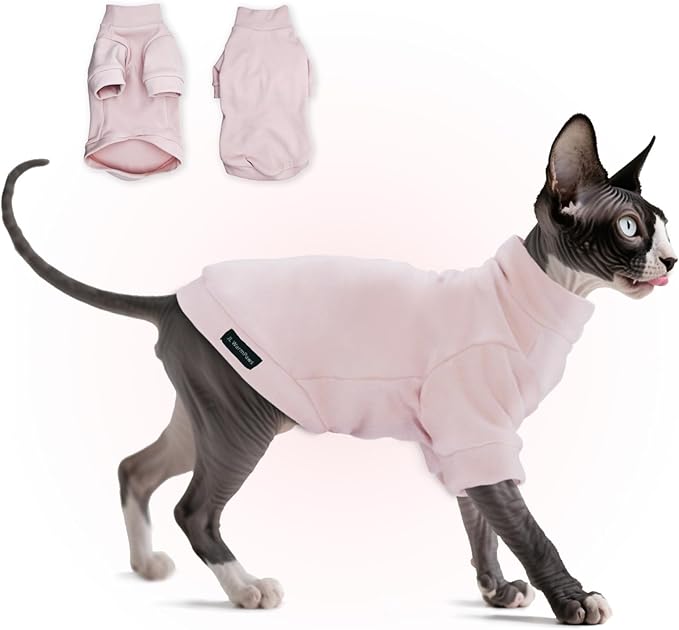 Fleece Sphynx Cat Clothes Soft Hairless Cat Clothes Pullover Cat Sweater for Chihuahua All Season Light and Warm Kitten Cloth for Cats Only Puppy Clothes Small Dog Sweater (Pink, 2XL)