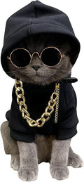 QWINEE 3Pcs Dog Hoodie Cat Apparel Dog Custume Set with Necklace and Sunglasses Pet Clothes for Puppy Small Medium Dogs Cats Multicolor L