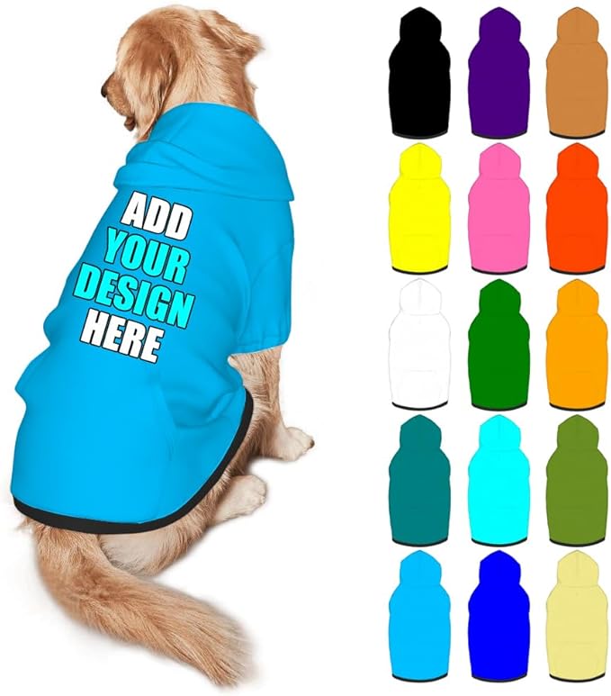 Custom Dog Hoodie Personalized Photo Text Logo Name Dog Clothes, Soft & Warm for Puppy Sweatshirt Hooded for Small Medium Large Dogs Girl/Boy Cats/Kitten, SkyBlue, S