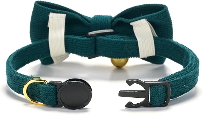 Cotton Breakaway Cat Collar with Bow Tie and Bell, Adjustable Cute Soft Corduroy Kitten Collars for Girl and Boy Cats