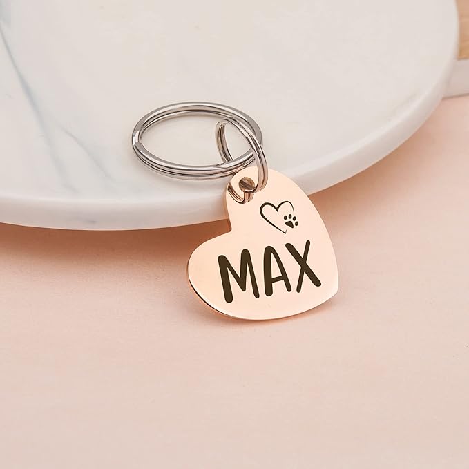 Anavia Small Size Dog Cat ID Tags, Small/XS Personalized Color Plated Stainless Steel Puppy Kitten Name Tags, Customized Engraved Nameplate Pet Collar Tag (Silver, Heart)