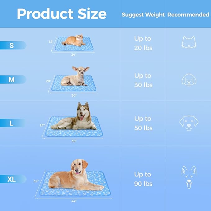 Rywell Cooling Mat for Dogs Extra Large, 44'' x 32'' Color Changing&Arc-Chill Cooling Fiber QMAX>0.5, Washable Non-Toxic Portable Kennel Dog Bed, Non-Slip&Foldable Crate Pad for Large Dog