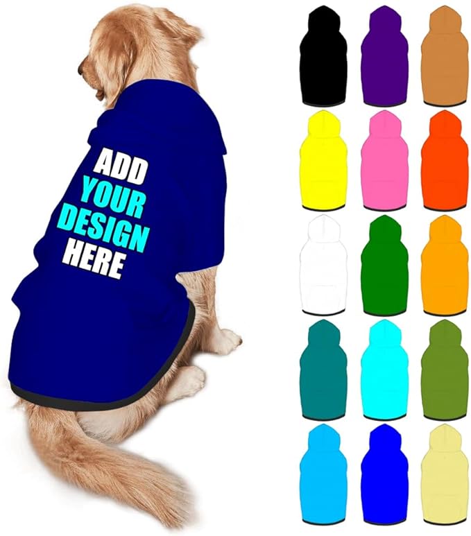 Custom Dog Hoodie Personalized Photo Text Logo Name Dog Clothes, Soft & Warm for Puppy Sweatshirt Hooded for Small Medium Large Dogs Girl/Boy Cats/Kitten, Navy, M