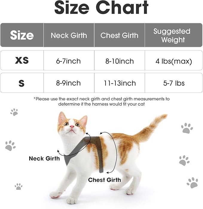 Cat Vest Harness and Leash Set for Walking Escape Proof, Adjustable Kitten Harness Breathable Mesh with Reflective Strips Harness for Kitty Puppy Bunny (Grey,XS)