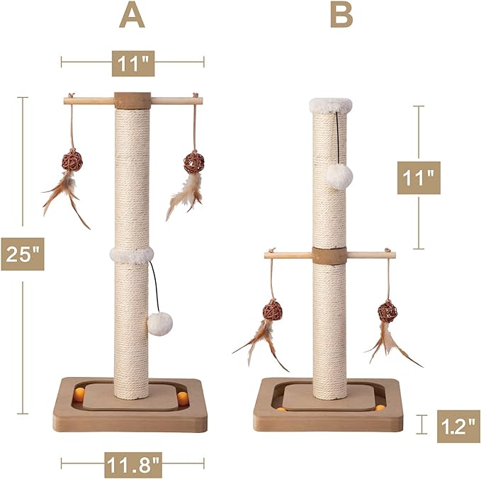 PEEKAB Cat Scratching Post Sisal Scratch Posts for Indoor Kittens and Cats,with Interactive Tracking Toys Suitable for Vertical Scratcher of Small and Medium-Sized Cats 25 Inches Beige