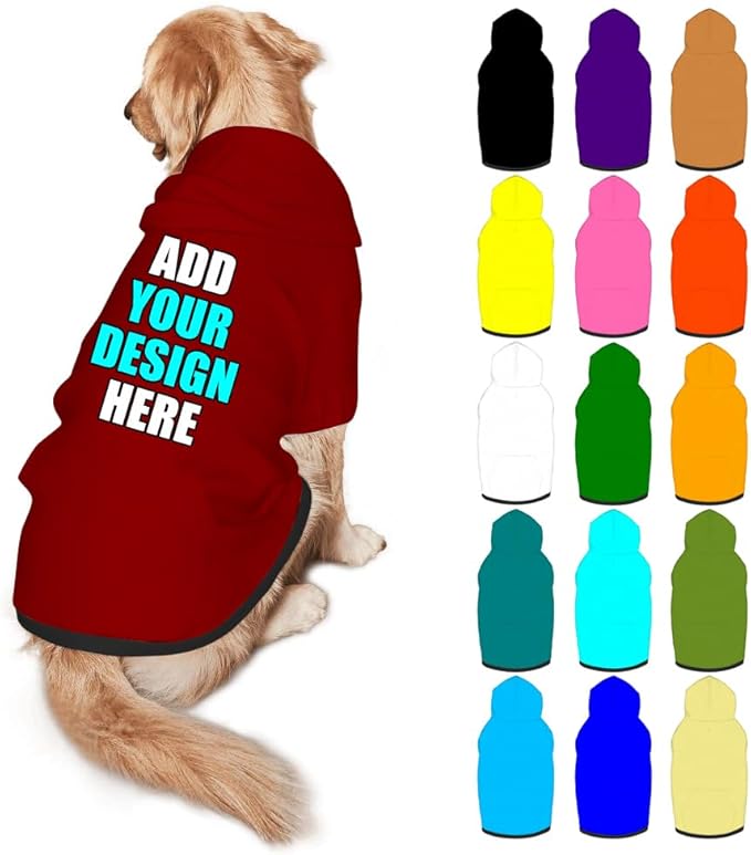 Personalized Dog Hoodie Customized with Name Photo Pet Warm Sweater Hoodie for Medium Large Dogs & Cat Puppy, DarkRed, XL