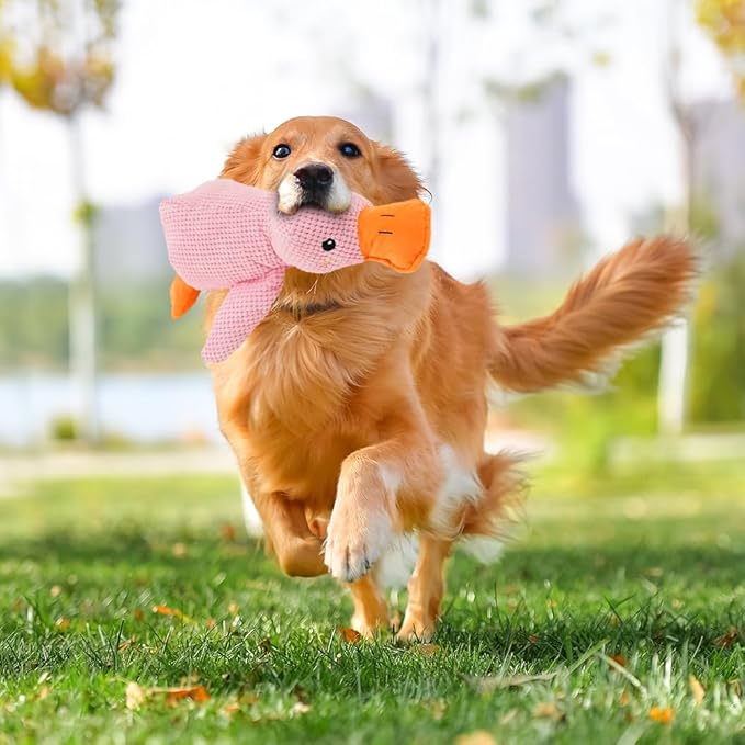 Dog Toys for Aggressive Chewers,2025 Upgraded Dog Chew Toys for Small Large Dogs,Indestructible Puppy Teething Toys,Plush Yellow Stuffed Duck Toy (Pink, Medium)