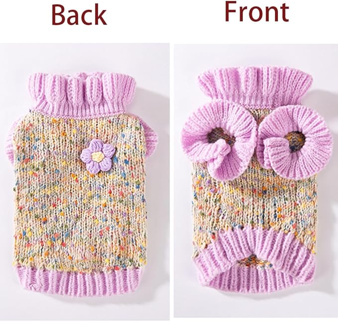 Purple Small Dog Sweater, Knitted Cat Sweater, Holiday Puppy Clothes for Little Dog Girl, Cold Weather Outfit for Kitten Chihuahua Yorkie Teacup Dachshund Pug (Purple, X-Large)