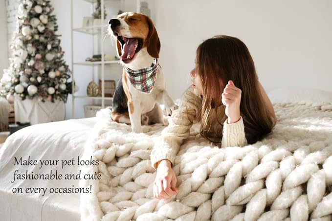 ARING PET Christmas Dog Bandanas, Red Green White Plaid Kerchief Triangle Bibs Scarf for Puppy Small Medium Large Boy Girl Dogs Cats-L
