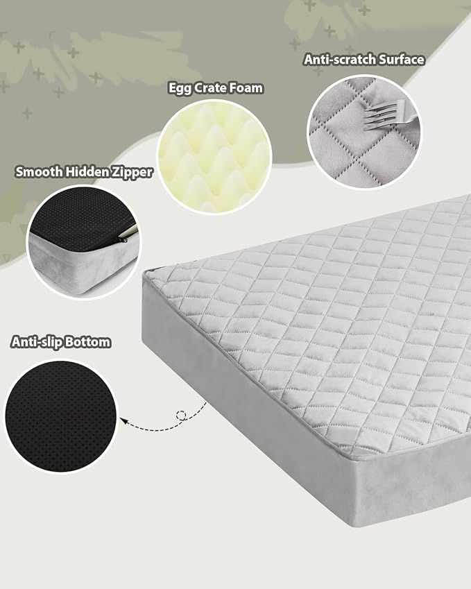 Orthopedic Dog Beds for Small Dogs Waterproof with Removable Washable Cover and Non-Slip Bottom, Quilting Dog Bed for Crate, 23x17 Inch, Light Gray