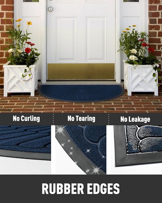 tchdio Door Mat Outdoor Indoor Entrance Doormat-Semicircular Durable Rubber Non Slip Front Door Mat for Outside Inside Entry Entryway Dirt Trapper WelcomeMat for Muddy Paws and Shoes-Blue 24”x47”