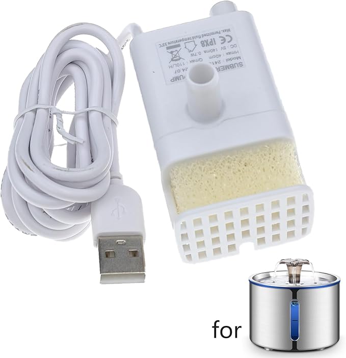 Replacement Pump for Cat Water Fountain Dog Water Dispenser Ultra Quiet Long Lifespan Water Pump, LED Lights
