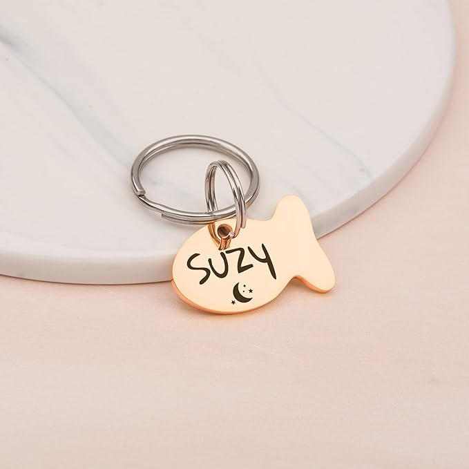 Anavia Small Size Dog Cat ID Tags, Small/XS Personalized Color Plated Stainless Steel Puppy Kitten Name Tags, Customized Engraved Nameplate Pet Collar Tag (Blue, Fish)