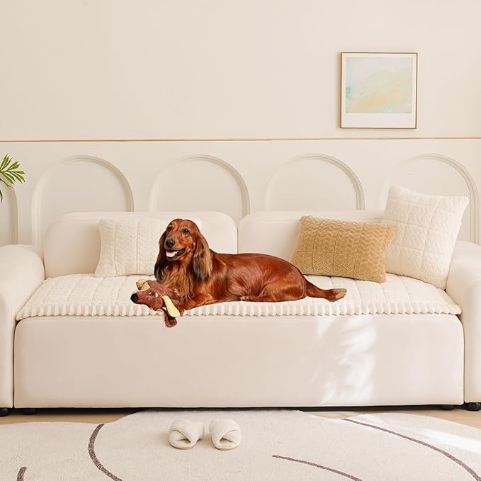 Sofa Cover Fuzzy Couch Cover for Pet, Couch Covers for Dogs Washable Non-Slip Sofa Slipcover Cushion Protector Pets Friendly Mat Bed White