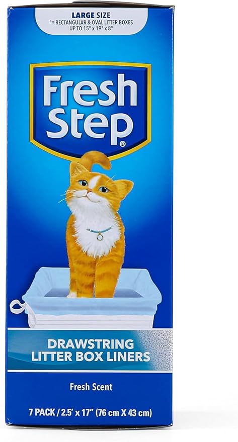 Fresh Step Drawstring Cat Litter Box Liners, Scented Heavy Duty Kitty Litter Bags for Large Oval or Rectangle Pans, Helps Contain Odor and Mess, Easy Lift Out Cleanup, 30 x 17 in, 7 Count - 4 Pack