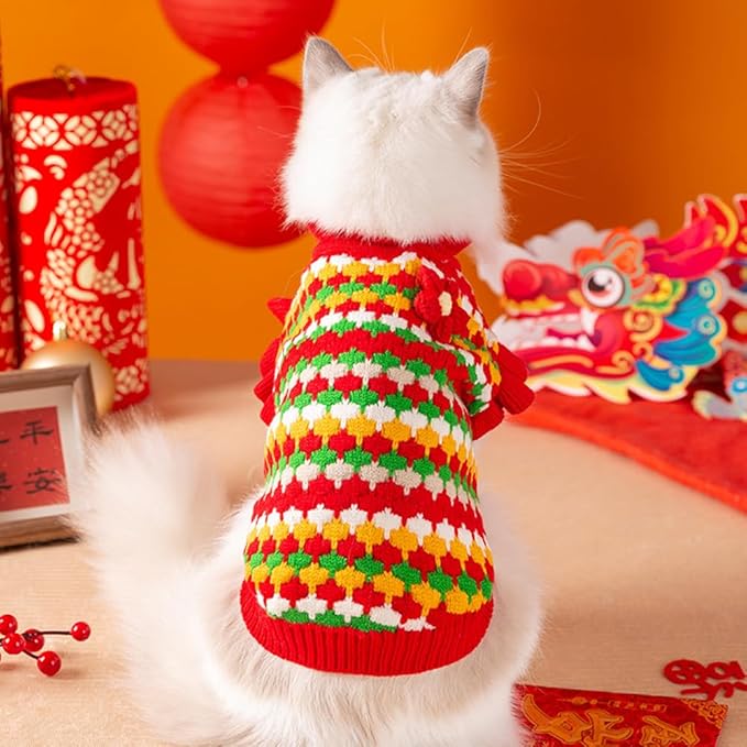 Small Dog Sweater, Knitted Tulip Cat Sweater, Warm Thick Holiday Puppy Clothes for Small Dog Girl,Cold Weather Outfit for Kitten Chihuahua Yorkie Teacup Dachshund Pug (Red, X-Large)