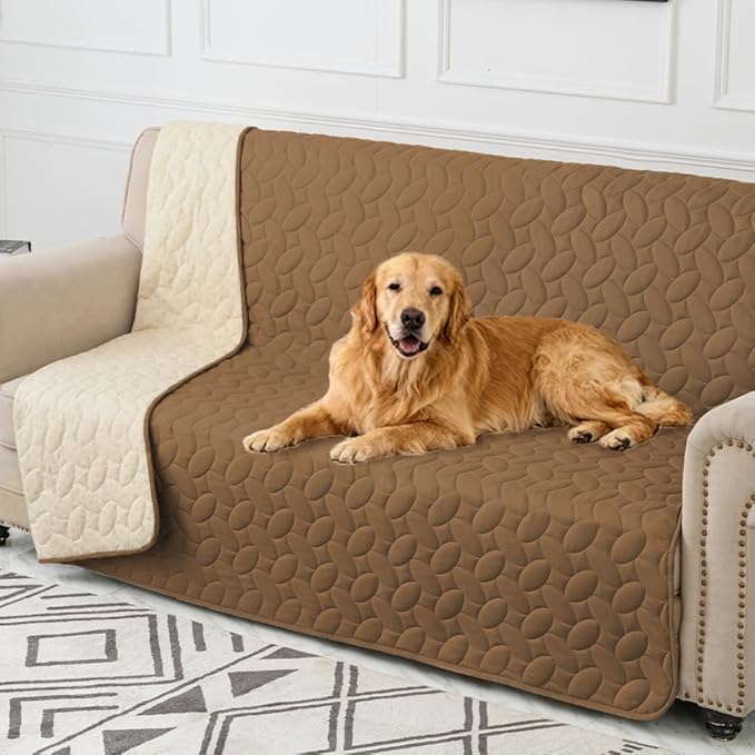 Ameritex Waterproof Pet Bed Cover Anti-Slip Dog Bed Blanket for Sofa and Furniture Waterproof New Pattern Design (Camel, 52x82 Inch (Pack of 1))