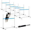 6 Pcs Dog Agility Training Equipments Dog Agility Jumps Hurdles Adjustable Jumps Hurdles Pet Jump Bars with Bag and Whistle for Indoor Outdoor Dogs Pet Jump Course Game(Blue and White)