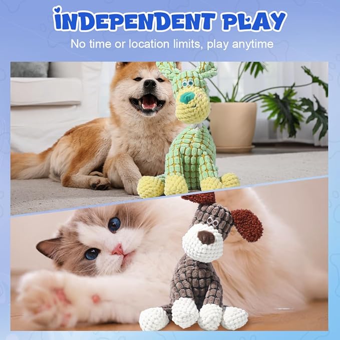 2025 New Dog Toys, Indestructible Plush Dog Toy, Dogs Toys for Aggressive Chewers, Dogs Squeaky Chew Toy for Indoor Pups Teething (Green+Blue)