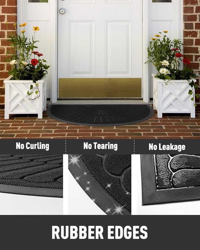 tchdio Door Mat Outdoor Indoor Entrance Doormat-Semicircular Durable Rubber Non Slip Front Door Mat for Outside Inside Entry Entryway Dirt Trapper WelcomeMat for Muddy Paws and Shoes-Black 24”x36”