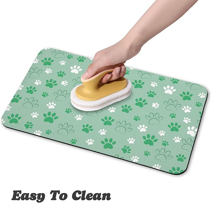 Dog Food Mat, Absorbent Water Bowl Mats Cat Pet Feeding Placemats Green 17 * 30 inch