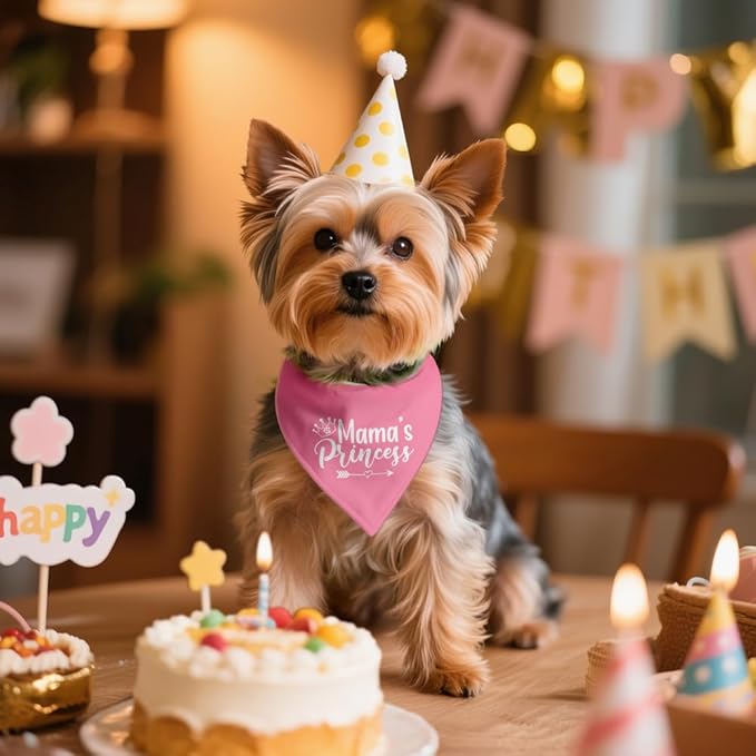 Mama's Princess Pink Dog Bandana, Cute Crown Pet Scarf Accessories for Dogs Girl, Funny Photo Prop Decor for Mother's Day Party, Christmas Birthday Gifts for Puppy Mom Dad Pet Owners