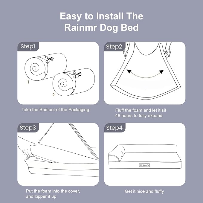 Orthopedic Dog Beds for Large Dogs, Memory Foam Dog Beds Large Sized Dogs, Washable Removable Cover, Nonskid Bottom, Waterproof, for Indoor, Outdoor, Crate ＆ Car Use, 41x27x6 Inches, Light Grey