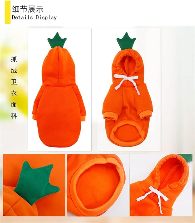 Warm Dog Winter Clothes Cute Fruit Dog Coat Hoodies Fleece Pet Dogs Costume Jacket for French Bulldog Chihuahua Ropa para Perro(Orange,L)