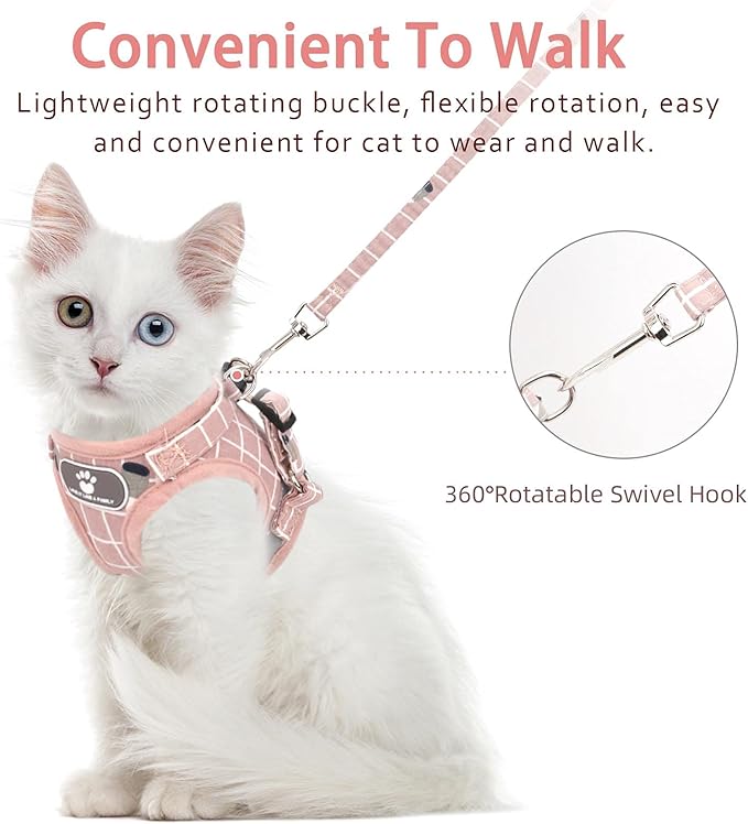 Cat & Dog Vest Harness - All Weather Mesh, Reflective Strap, Step-in Adjustable for Small Cats & Dogs (Pink-Pattern)