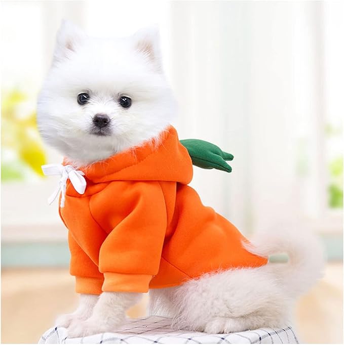 Warm Dog Winter Clothes Cute Fruit Dog Coat Hoodies Fleece Pet Dogs Costume Jacket for French Bulldog Chihuahua Ropa para Perro(Orange,S)