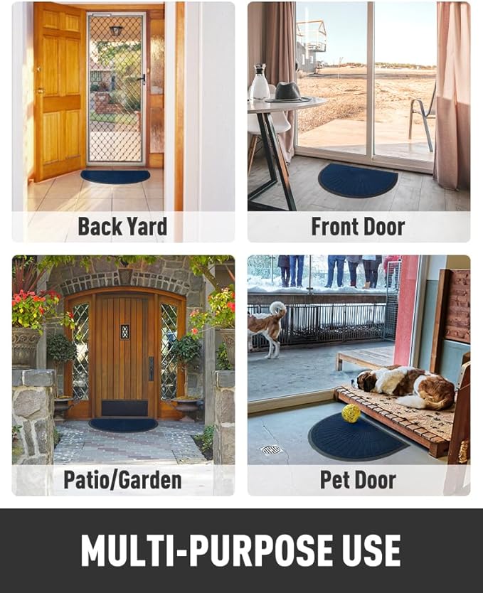 tchdio Door Mat Outdoor Indoor Entrance Doormat-Semicircular Durable Rubber Non Slip Front Door Mat for Outside Inside Entry Entryway Dirt Trapper WelcomeMat for Muddy Paws and Shoes-Blue 17”x30”