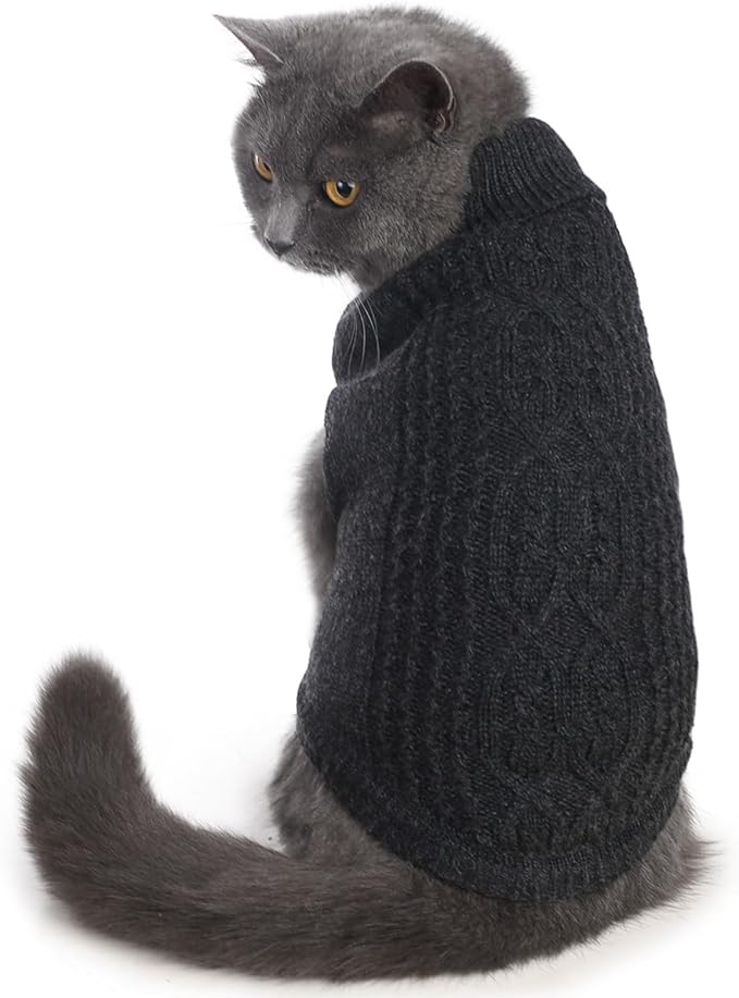 Stretchy Cat Sweater - 17 Colors & 6 Sizes | Snug Winter-Ready Knit for Boy/Girl Cats & Kittens(Dark Gray, Medium)