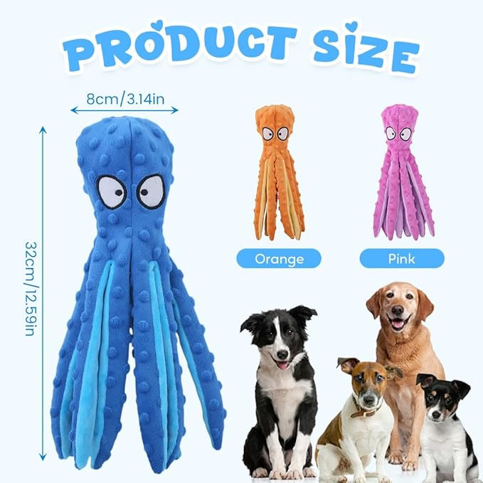 Octopus Dog Toys, No Stuffing Crinkle Dog Toys for Aggressive Chewers, Durable Interactive Chew Toys for Small, Medium and Large Dogs Training and Reduce Boredom (2PCS-C)