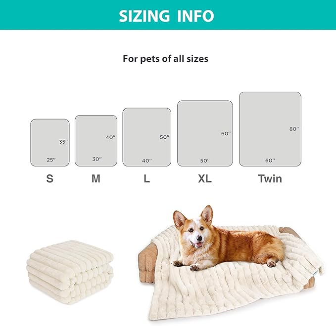 Waterproof Dog Blanket for Bed, Luxury Plush Washable Large Dogs Blankets for Furniture Protection, Super Soft Calming Pet Blanket for Indoors (Cream, 60"x80")