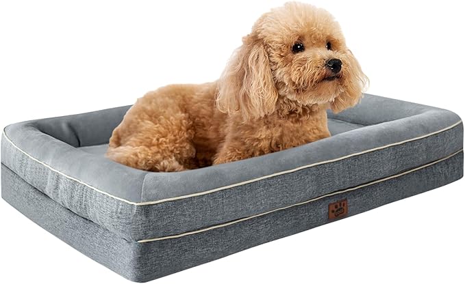 Waterproof Memory Foam Dog Beds for Small Dogs Non-Slip Orthopedic Dog Beds Washable Couch Pet Bed with Removable Cover (Grey, Small)
