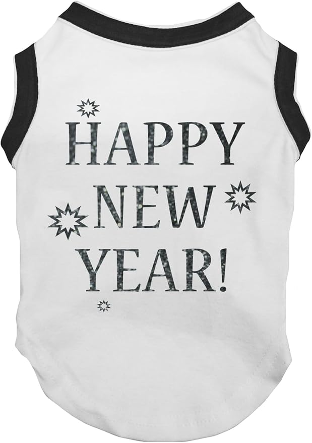 Petitebella Bling Happy New Year Puppy Dog Shirt (White/Black, Small)