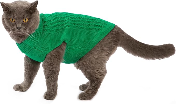 Stretchy Cat Sweater - 17 Colors & 6 Sizes | Snug Winter-Ready Knit for Boy/Girl Cats & Kittens(Dark Green, X-Small)