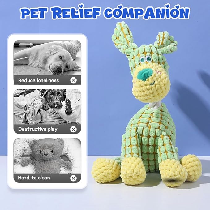 2025 New Dog Toys, Indestructible Plush Dog Toy, Dogs Toys for Aggressive Chewers, Dogs Squeaky Chew Toy for Indoor Pups Teething (Brown+Blue)