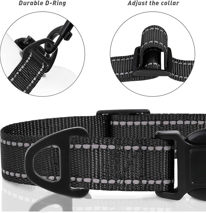 TagME Reflective Nylon Dog Collars, Adjustable Classic Pet Collar with Quick Release Buckle for Small Dogs, Black, 5/8" Width