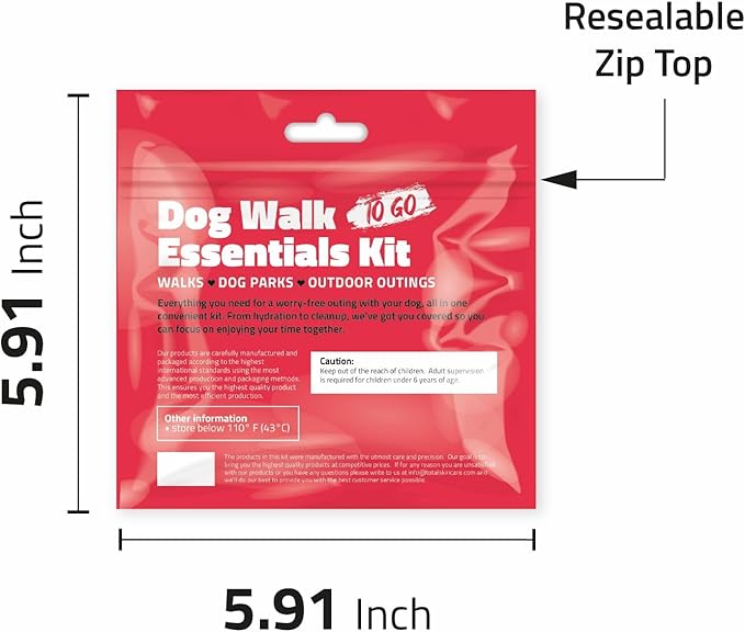 pH Advantage Dog Walking Essentials Kit – Includes Poop Bags, Disposable Water Bowl, Treats & Food – Travel-Friendly Pack Perfect for Walks, Hiking & Unexpected Emergencies - Red Style (50)